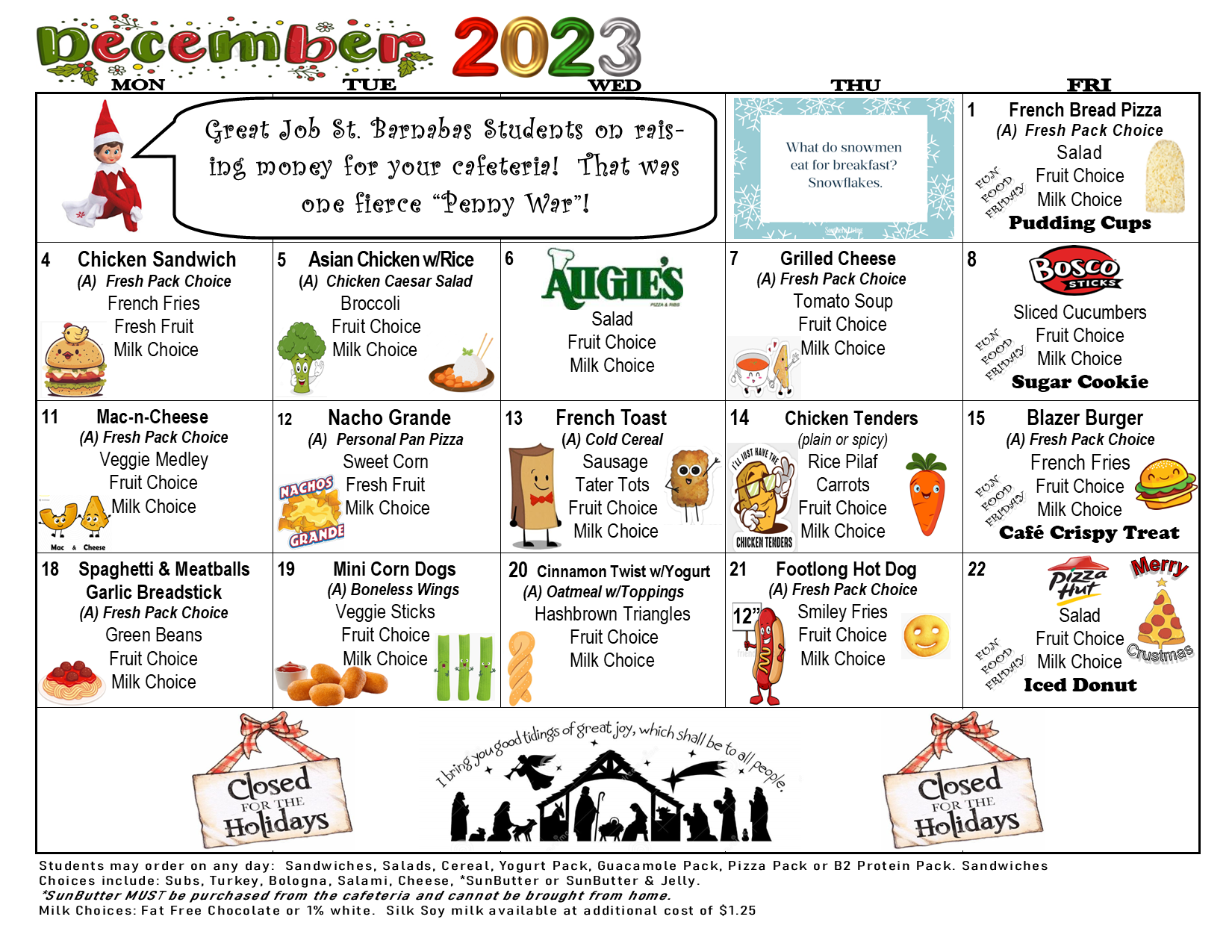 Cafeteria Menu St. Barnabas Catholic School